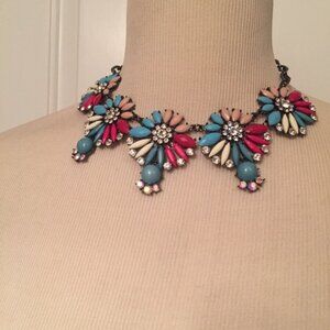 AMRITA SINGH NECKLACE CHOKER STATEMENT BLUE PINK WHITE RHINESTONES FLORAL 14”
